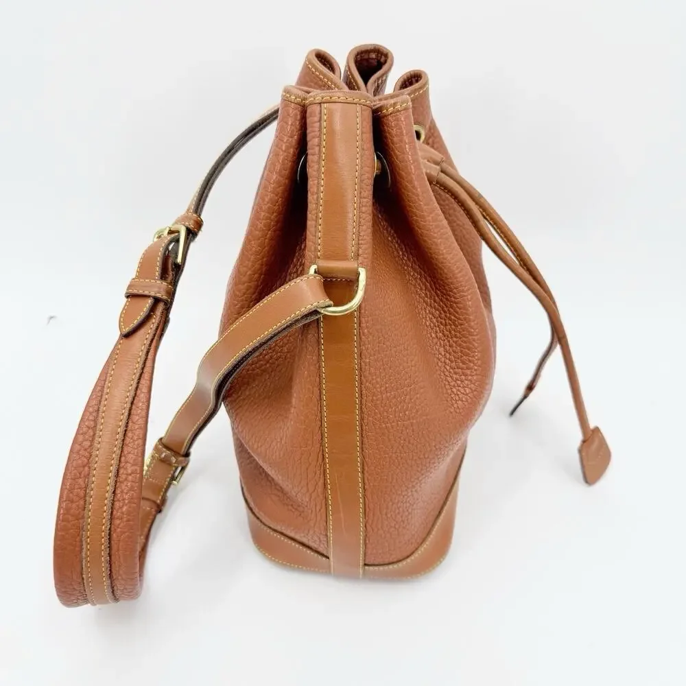Dooney & Bourke Brown Leather Drawstring Bucket Bag Shoulder Vintage USA Classic